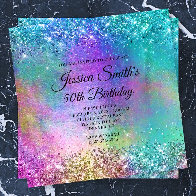 Sparkly Mermaid Glitter Foil 50th Birthday Invitation (Creator Uploaded)