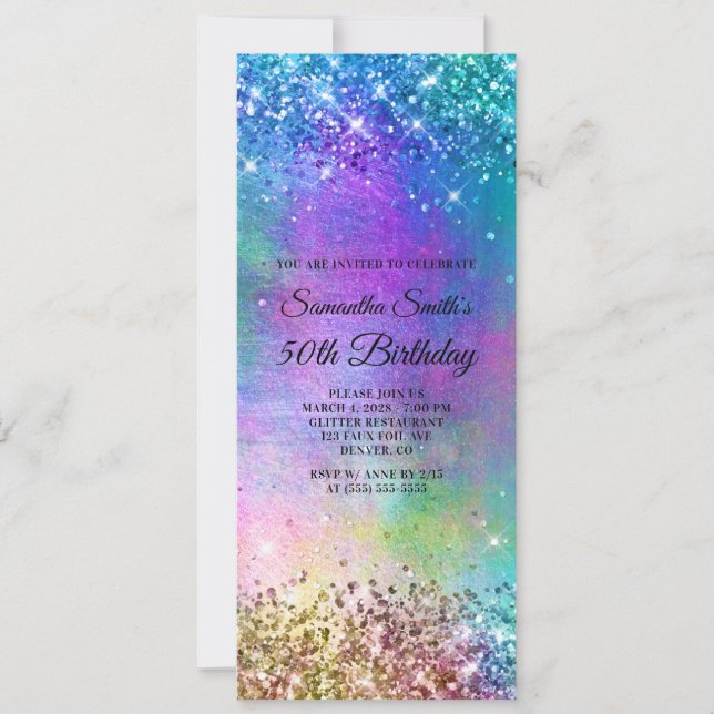 Sparkly Mermaid Glitter Foil 50th Birthday Invitation (Front)