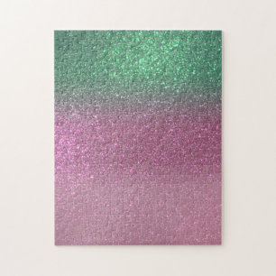 Sparkly Mermaid Green Berry Pink Glitter Ombre Jigsaw Puzzle