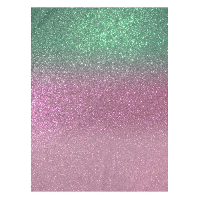 Sparkly Mermaid Green Berry Pink Glitter Ombre Tablecloth (Front)