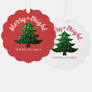 Sparkly Merry bright Christmas tree Custom name Decoration Card