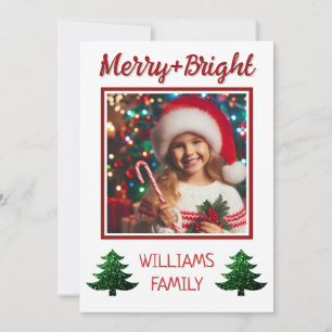 Sparkly Merry bright Christmas tree Custom photo Holiday Card