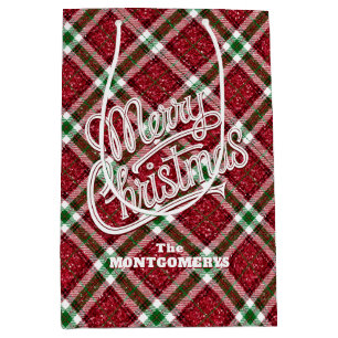 Sparkly Merry Christmas Plaid Medium Gift Bag
