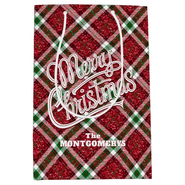 Sparkly Merry Christmas Plaid  Medium Gift Bag (Front)