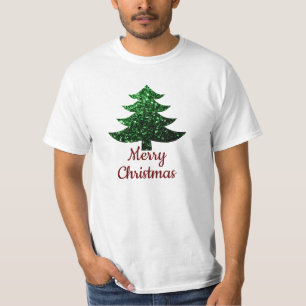 Sparkly Merry Christmas tree green custom text T-Shirt