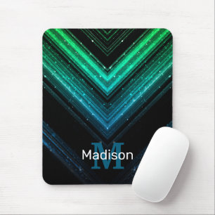 Sparkly metal aqua green galaxy chevron Monogram Mouse Pad