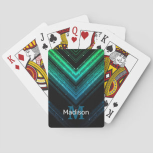 Sparkly metal aqua green galaxy chevron Monogram Playing Cards