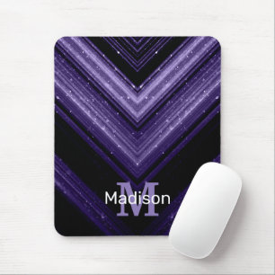 Sparkly metal neon purple black chevron Monogram Mouse Pad