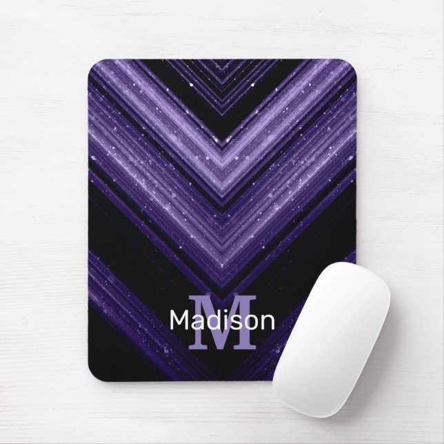 Sparkly metal neon purple black chevron Monogram Mouse Pad (With Mouse)