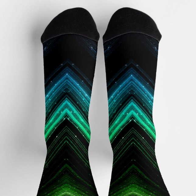 Sparkly metallic aqua green galaxy chevron lines socks (Top)
