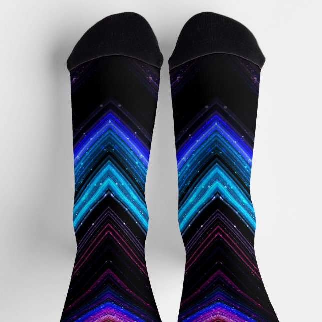 Sparkly metallic blue purple galaxy chevron lines socks (Top)
