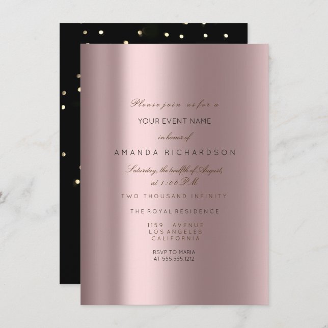 Sparkly Metallic Gold Black Confetti Mauve Pink Invitation (Front/Back)