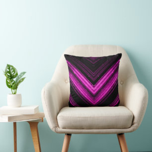 Sparkly metallic hot pink magenta black chevron cushion