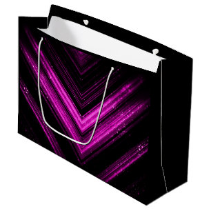 Sparkly metallic hot pink magenta black chevron large gift bag