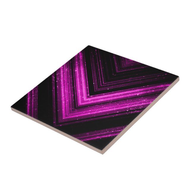 Sparkly metallic hot pink magenta black chevron tile (Side)