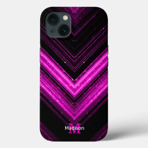 Sparkly metallic hot pink magenta chevron Monogram iPhone 13 Case