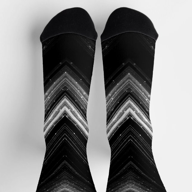 Sparkly metallic silver black galaxy chevron lines socks (Top)
