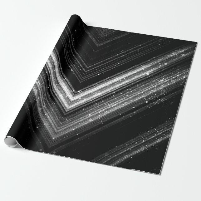 Sparkly metallic silver black galaxy chevron lines wrapping paper (Unrolled)