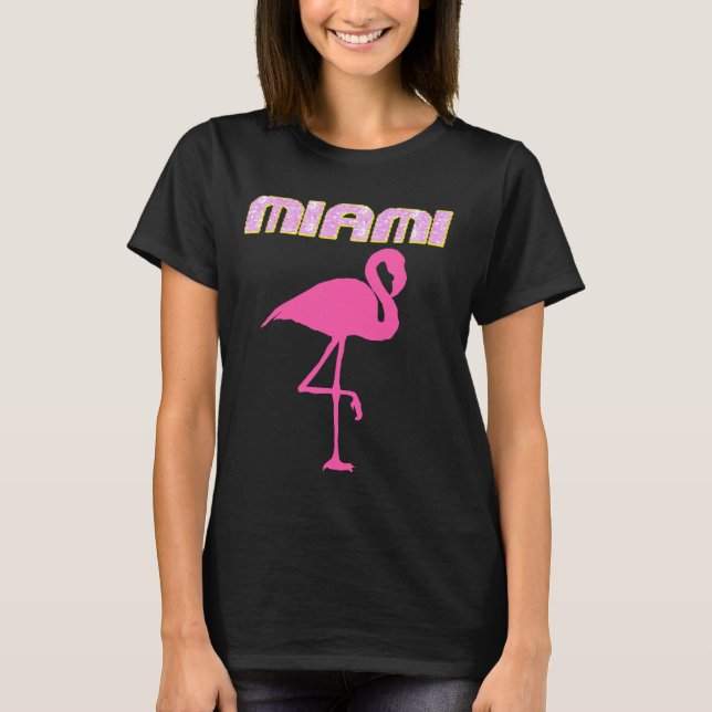 Sparkly MIAMI Florida pink flamingo T-shirts (Front)