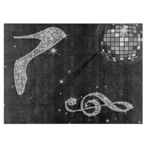 Sparkly Music Note & Stiletto Heel, Disco Ball Cutting Board