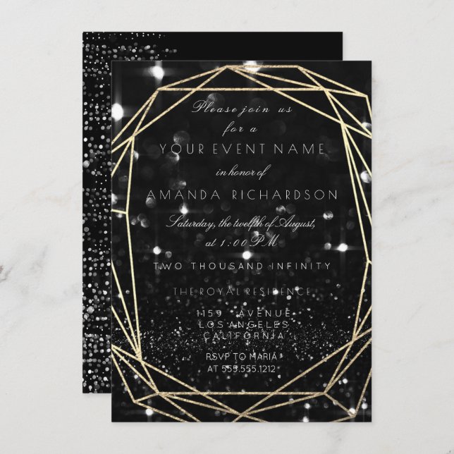 Sparkly Night Bridal Birthday Black Diamond Glitte Invitation (Front/Back)