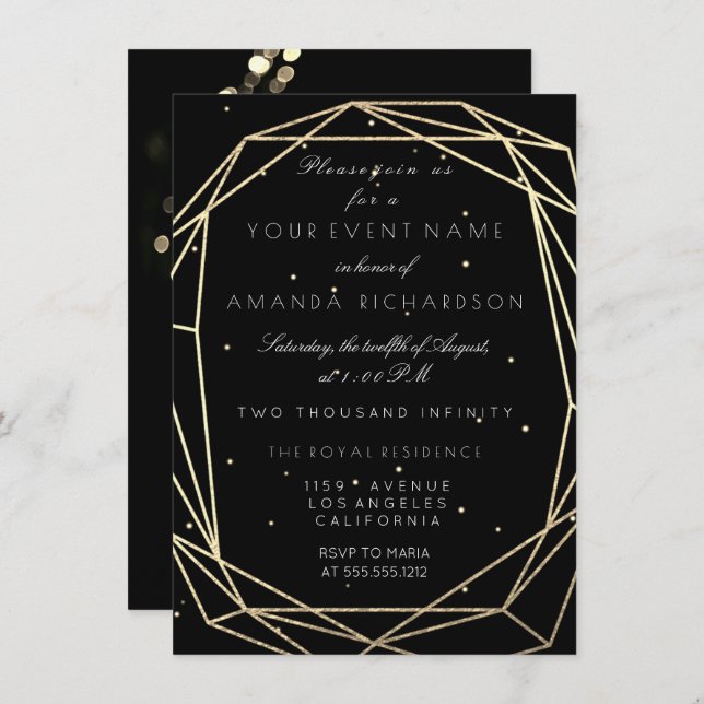 Sparkly Night Bridal Birthday Black Diamond Minima Invitation (Front/Back)