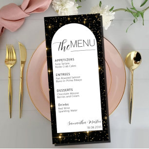 Sparkly Night Minimal Text Script Wedding Menu