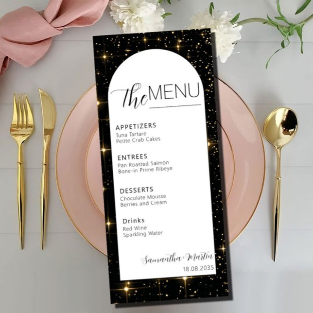 Sparkly Night Minimal Text Script Wedding Menu (Creator Uploaded)