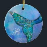 Sparkly Ocean Mermaid Fin Tail Personalised Ceramic Tree Decoration<br><div class="desc">personalise with text if desired.</div>