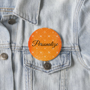 Sparkly orange glitter with star glimmers custom 7.5 cm round badge