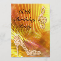Sparkly Orange Music Note & Stiletto 60th birthday