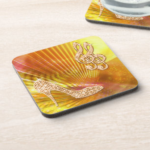 Sparkly Orange Music Note & Stiletto Heel Coaster