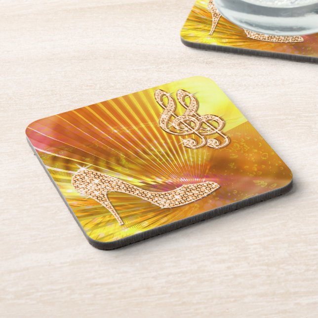 Sparkly Orange Music Note & Stiletto Heel Coaster (Left Side)