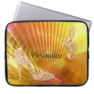 Sparkly Orange Music Note & Stiletto Heel Laptop Sleeve