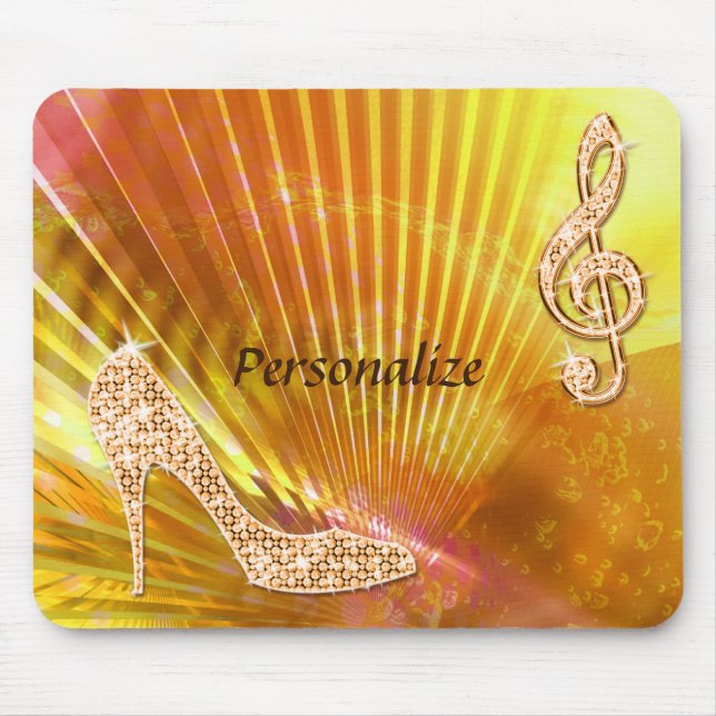 Sparkly Orange Music Note & Stiletto Heel Mouse Pad (Front)