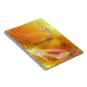 Sparkly Orange Music Note & Stiletto Heel Spiral Notebook