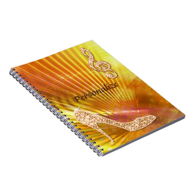 Sparkly Orange Music Note & Stiletto Heel Spiral Notebook (Right Side)