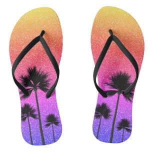 Sparkly Palm Trees Gradient Sunset Jandals