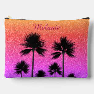 Sparkly Palm Trees Gradient Sunset Personalised Accessory Pouch