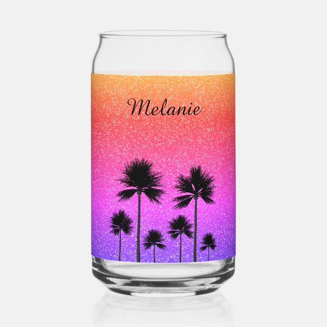 Sparkly Palm Trees Personalised Can Glass (Front)