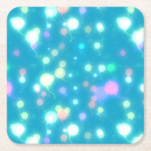 Sparkly Party Balloons Blue Square Paper Coaster