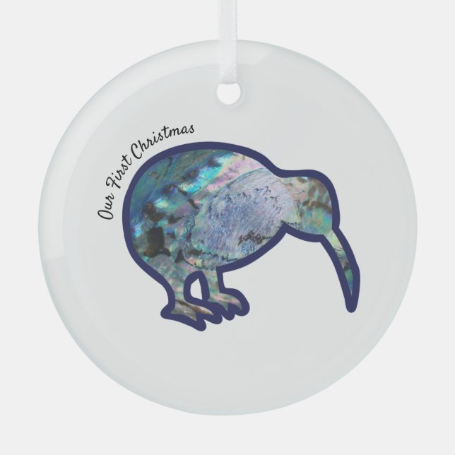 Sparkly Pāua Kiwi Bird Christmas Ornament (Front)