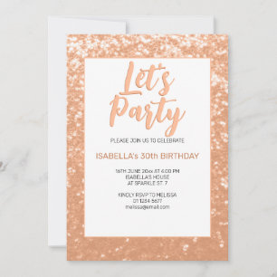 Sparkly peach adult birthday Lets party Invitation