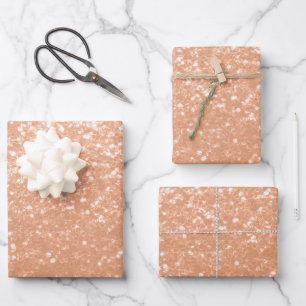 Sparkly peach faux sparkles colour of year 2024 wrapping paper sheet