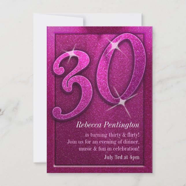Sparkly Pink 30 and Flirty Birthday Invitations (Front)