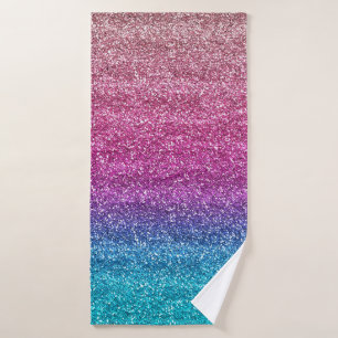 Sparkly Pink and Blue Gradient Glitter Bath Towel