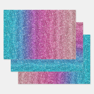 Sparkly Pink and Blue Gradient Glitter Wrapping Paper Sheet