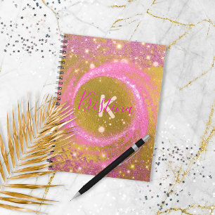 Sparkly Pink and Gold Glitter Foil Fancy Custom Notebook