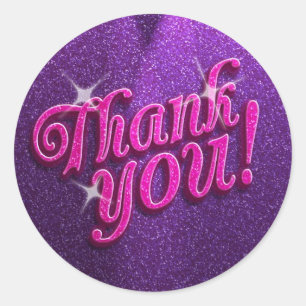 Sparkly Pink and Purple Thank You Stickers