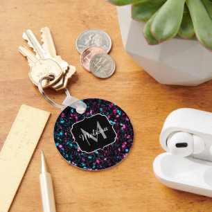  Sparkly pink blue mosaic glitter sparkle Monogram Key Ring